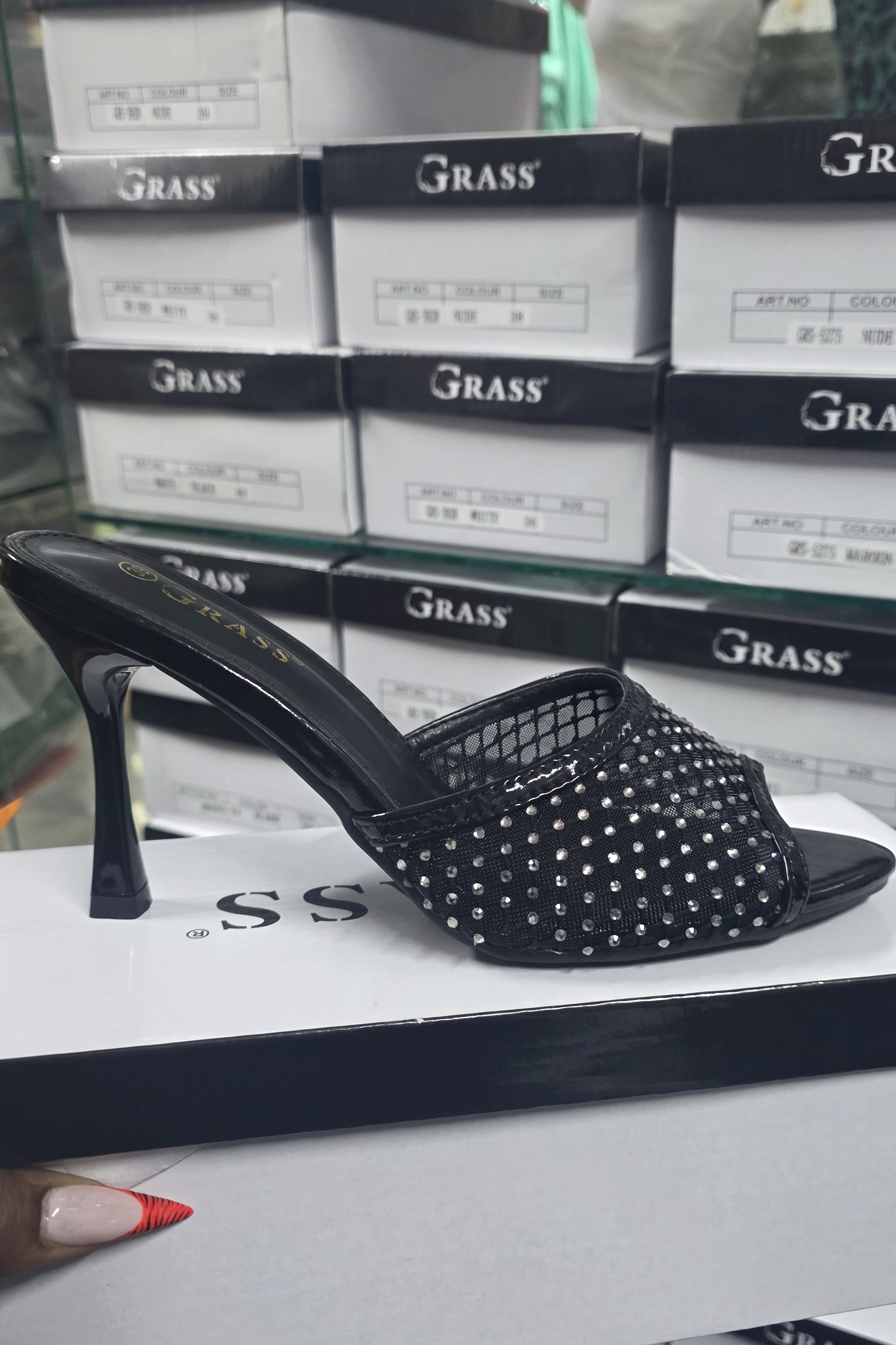 Grass Stilleto Open Heel Sandal