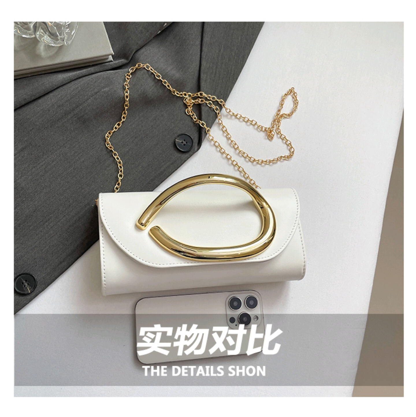 Ladies Gold handles clutch Bag thumb 2