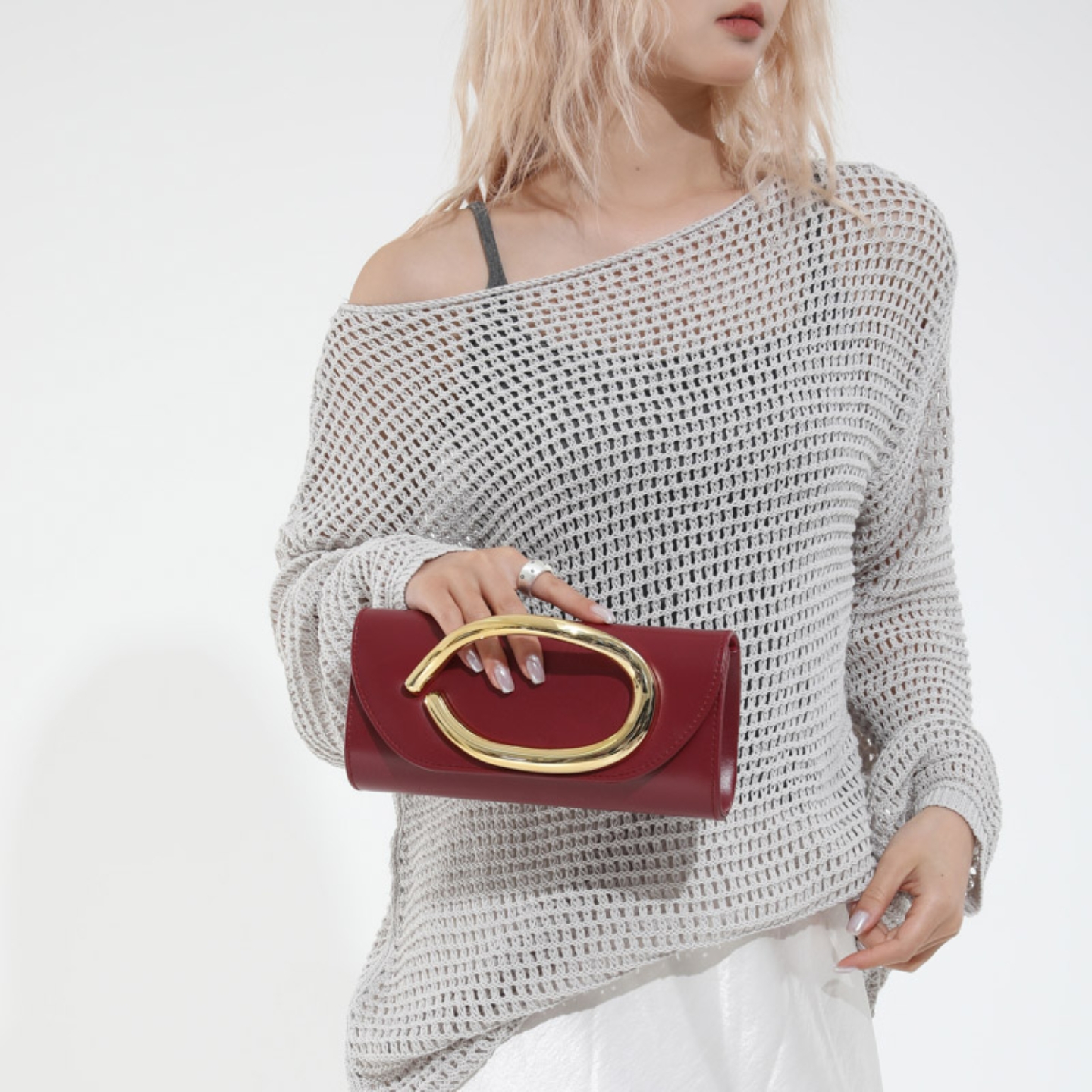 Ladies Gold handles clutch Bag thumb 3